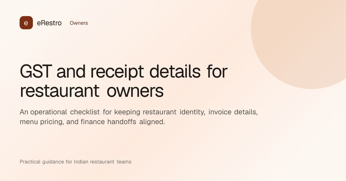 eRestro guide illustration: GST and receipt details for restaurant owners