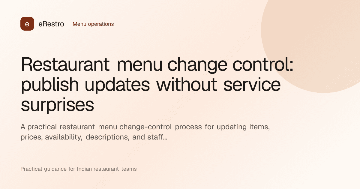 eRestro guide illustration: Restaurant menu change control: publish updates without service surprises