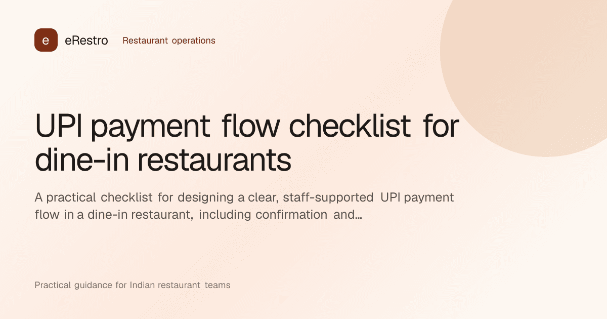 eRestro guide illustration: UPI payment flow checklist for dine-in restaurants