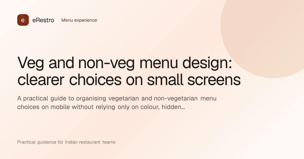eRestro guide illustration: Veg and non-veg menu design: clearer choices on small screens