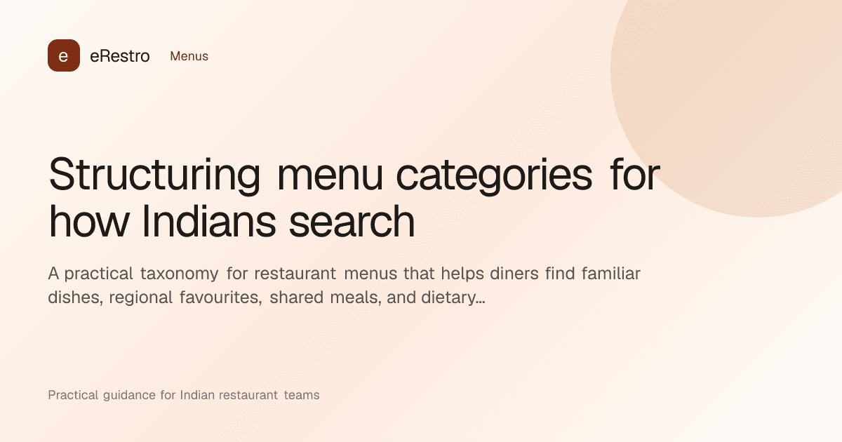 eRestro guide illustration: Structuring menu categories for how Indians search